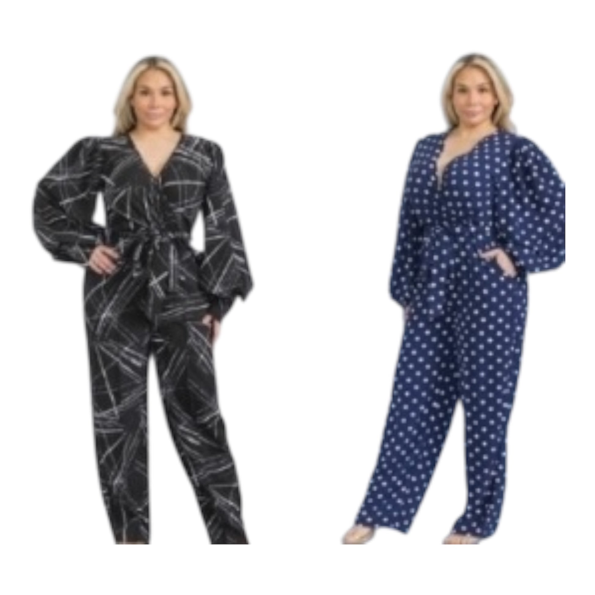 Plus Size Jumpsuits - Navy Polka Dot or Black & White
