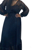 BLACK MESH LONG MAXI DRESS WITH BELT