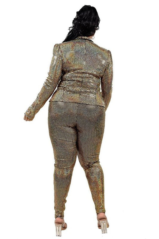 Gold Sequin Pant Suit - Plus
