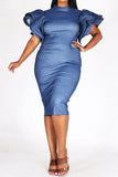 Denim Princess Sleeve Midi Dress - Plus233 we