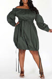 Olive Off Shoulder Balloon Dress - Plus