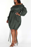Olive Off Shoulder Balloon Dress - Plus