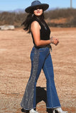 Plus Size Denim Rhinestone Flare Bottom Jeans