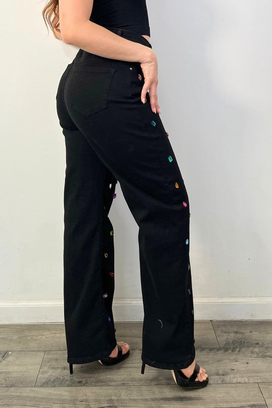 Black Multi-Colored Rhinestone Jeans