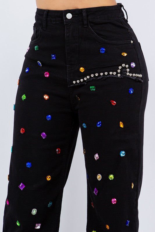 Black Multi-Colored Rhinestone Jeans