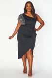 Black One Shoulder Rhinestone Dress - Plus