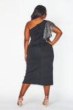 Black One Shoulder Rhinestone Dress - Plus