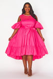 Pink High Low Rhinestone & Mesh Dress