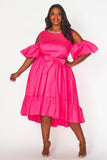 Pink High Low Rhinestone & Mesh Dress