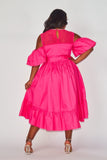 Pink High Low Rhinestone & Mesh Dress