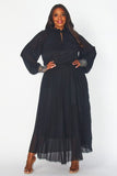 Black Lined Chiffon Pleated Dress - Plus