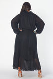 Black Lined Chiffon Pleated Dress - Plus