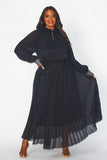 Black Lined Chiffon Pleated Dress - Plus