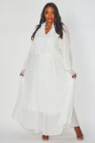 White Chiffon Pleated Dress - Plus
