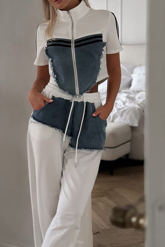 Denim and White Leisure Set - Plus & Regular