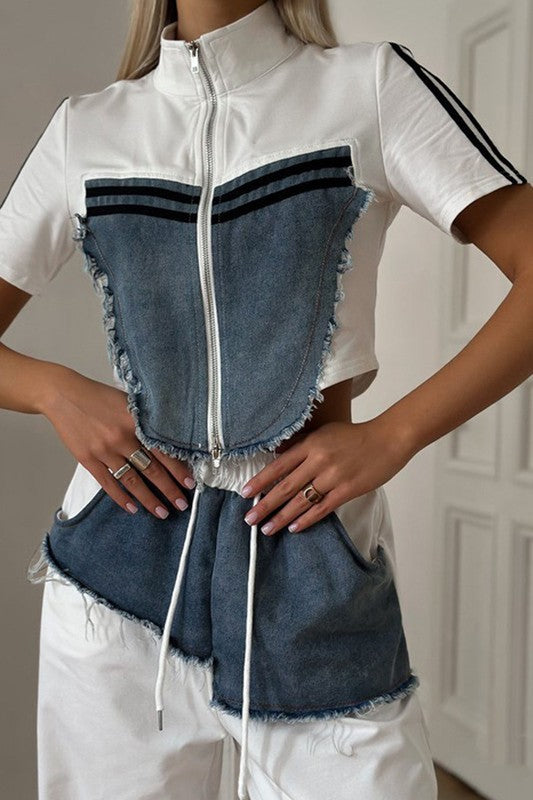 Denim and White Leisure Set - Plus & Regular