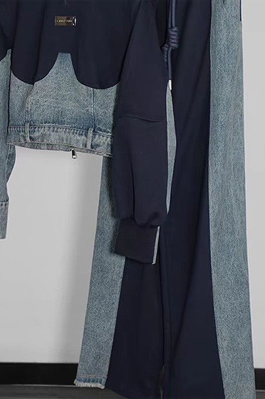 Navy Denim Drawstring Pants Set - Plus & Regular