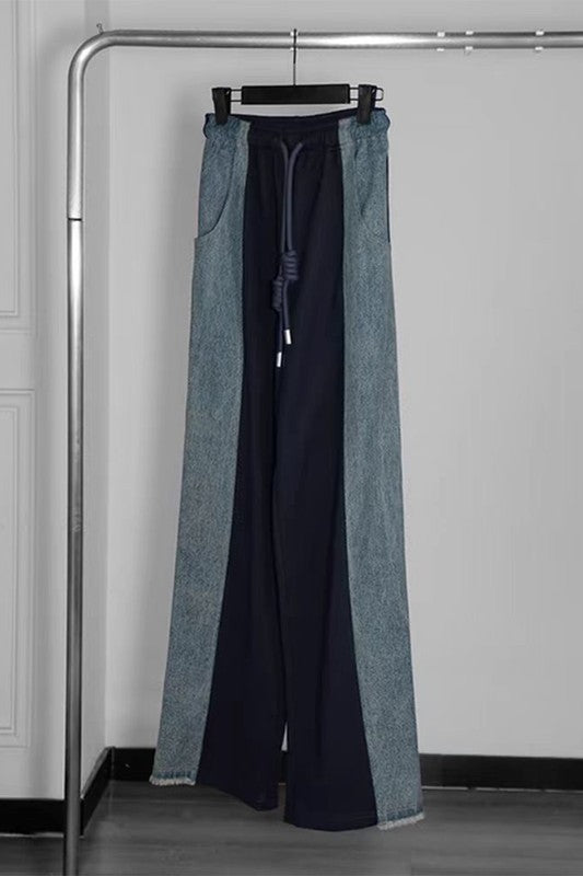 Navy Denim Drawstring Pants Set - Plus & Regular