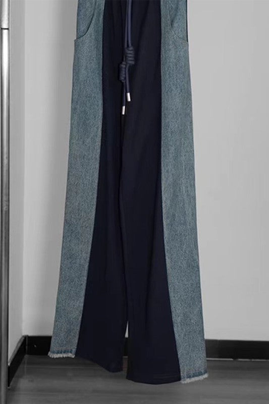 Navy Denim Drawstring Pants Set - Plus & Regular