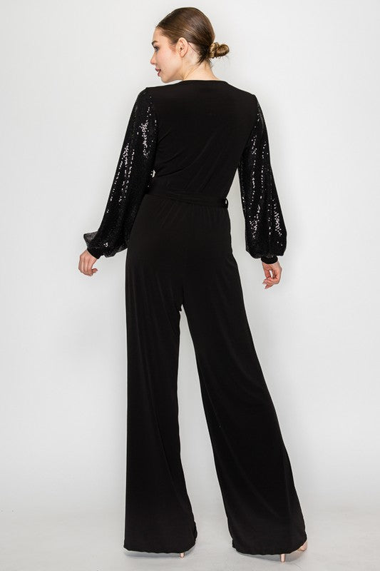 Black Jumpsuit Sequin Sleeve