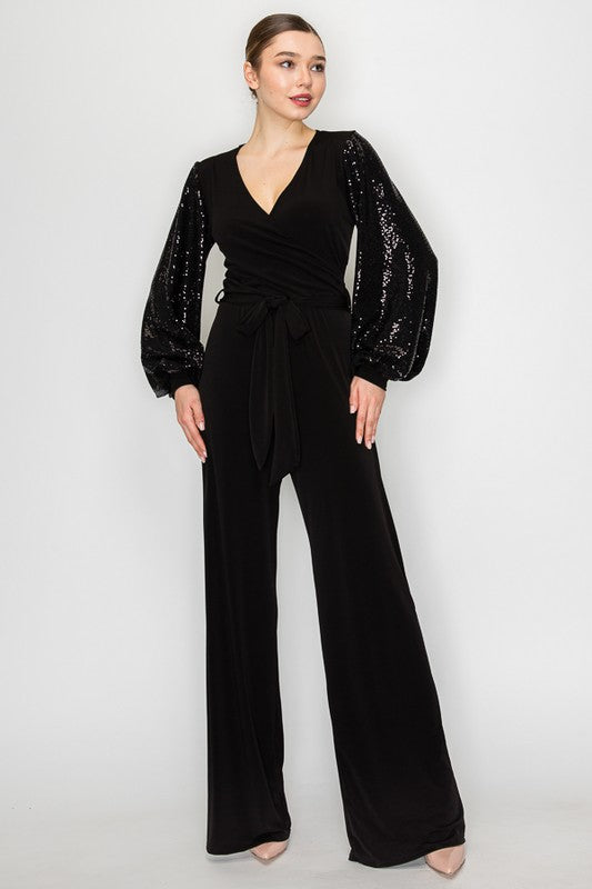 Black Jumpsuit Sequin Sleeve