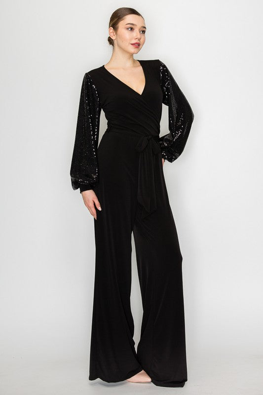 Black Jumpsuit Sequin Sleeve