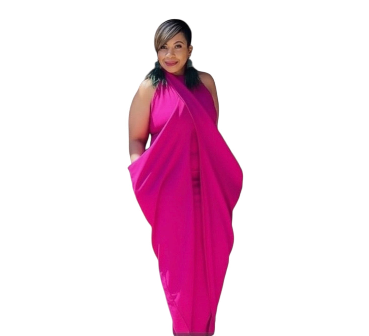 Fuchsia Multi-Way Tie Midi Dress