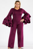 Burgundy Petal Sleeve Jumpsuit - Regular & Plus