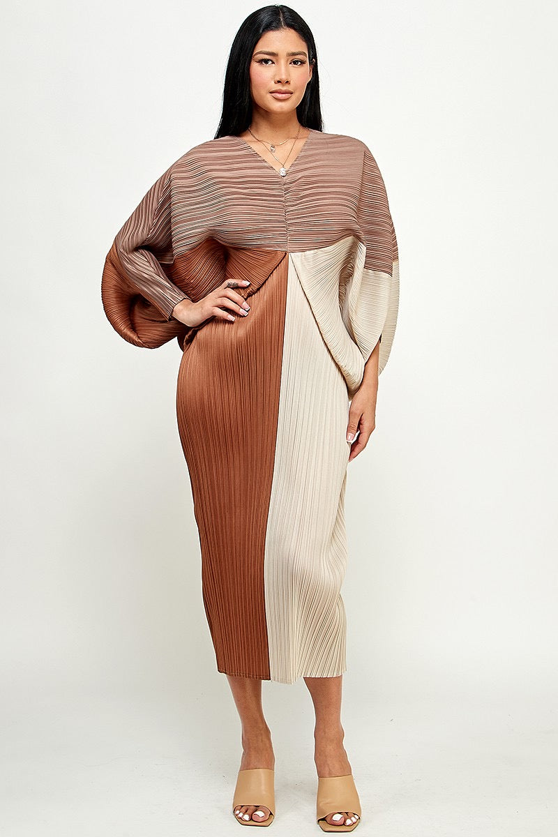 Brown Tan Color Block Dress - One Size