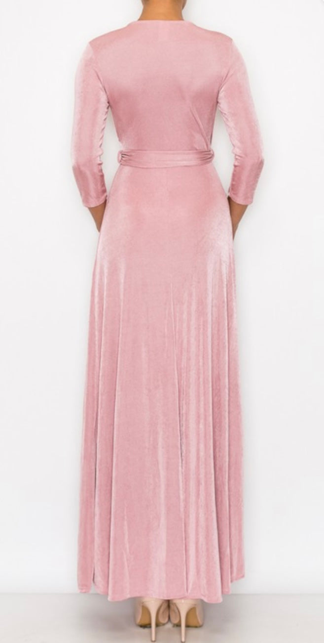 Slinky Pink Maxi Wrap Dress