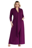 Purple or Green Jumpsuit With Front Drape & Pockets - Regular & Plus
