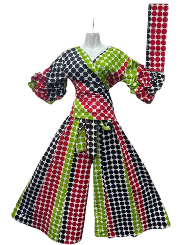 Multi-colored Polka Dot Pants 3 Piece Set- One Size