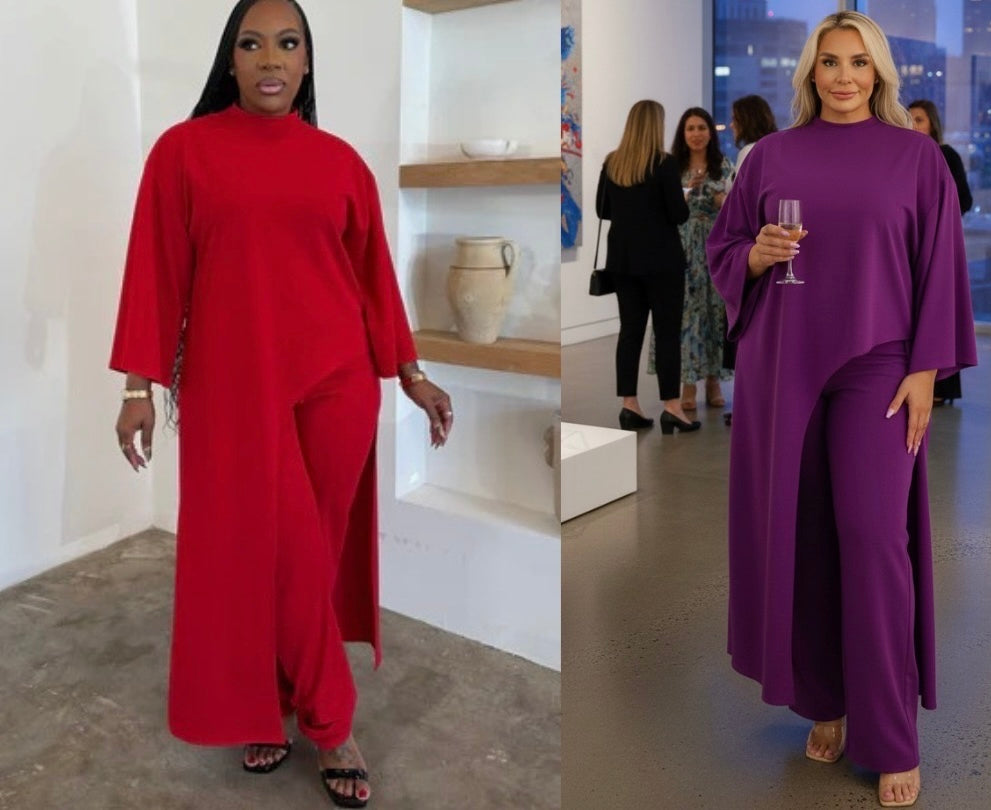 Regular & Plus Red Tunic & Pants Set