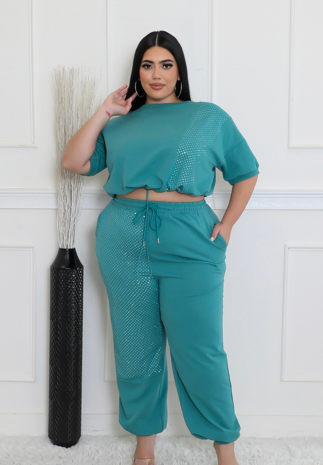 Green Bling Plus Jogger Set