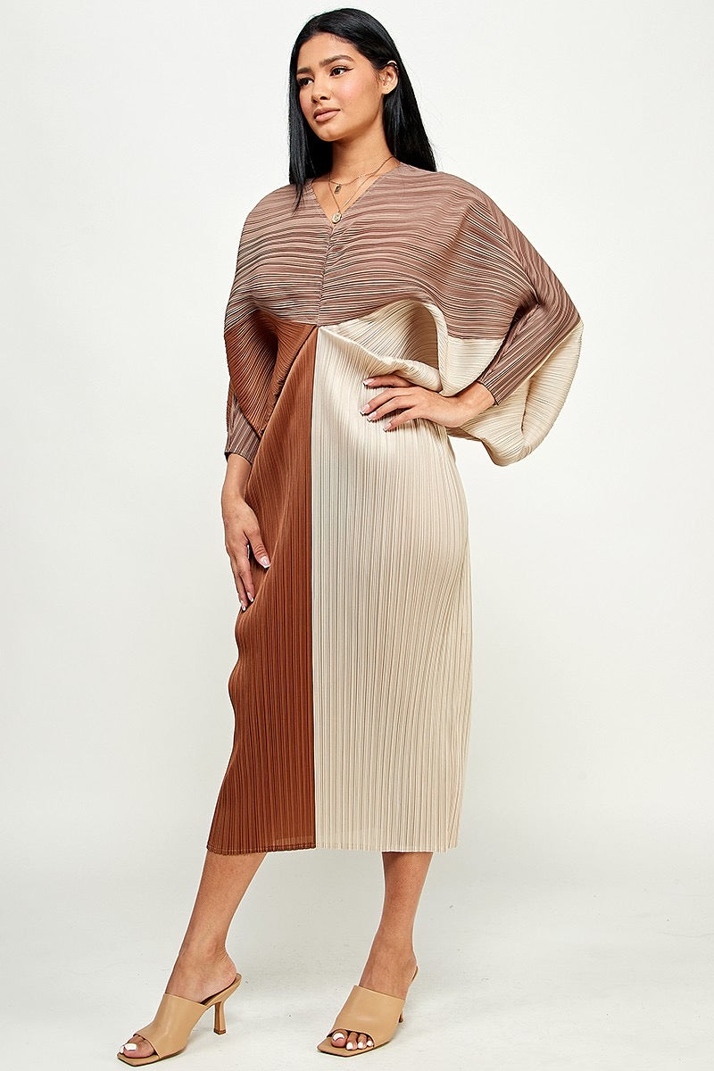 Brown Tan Color Block Dress - One Size