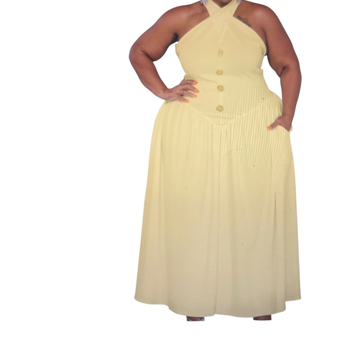 Solid Yellow Criss-Cross Halter Dress - Luxe Collection