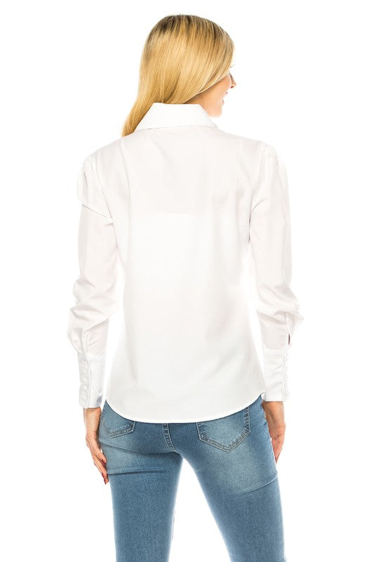 White Blouse With Emerald Jewel Detail - Plus & Regular