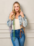Denim Crop Jacket With Multi-Colored Drawstrings