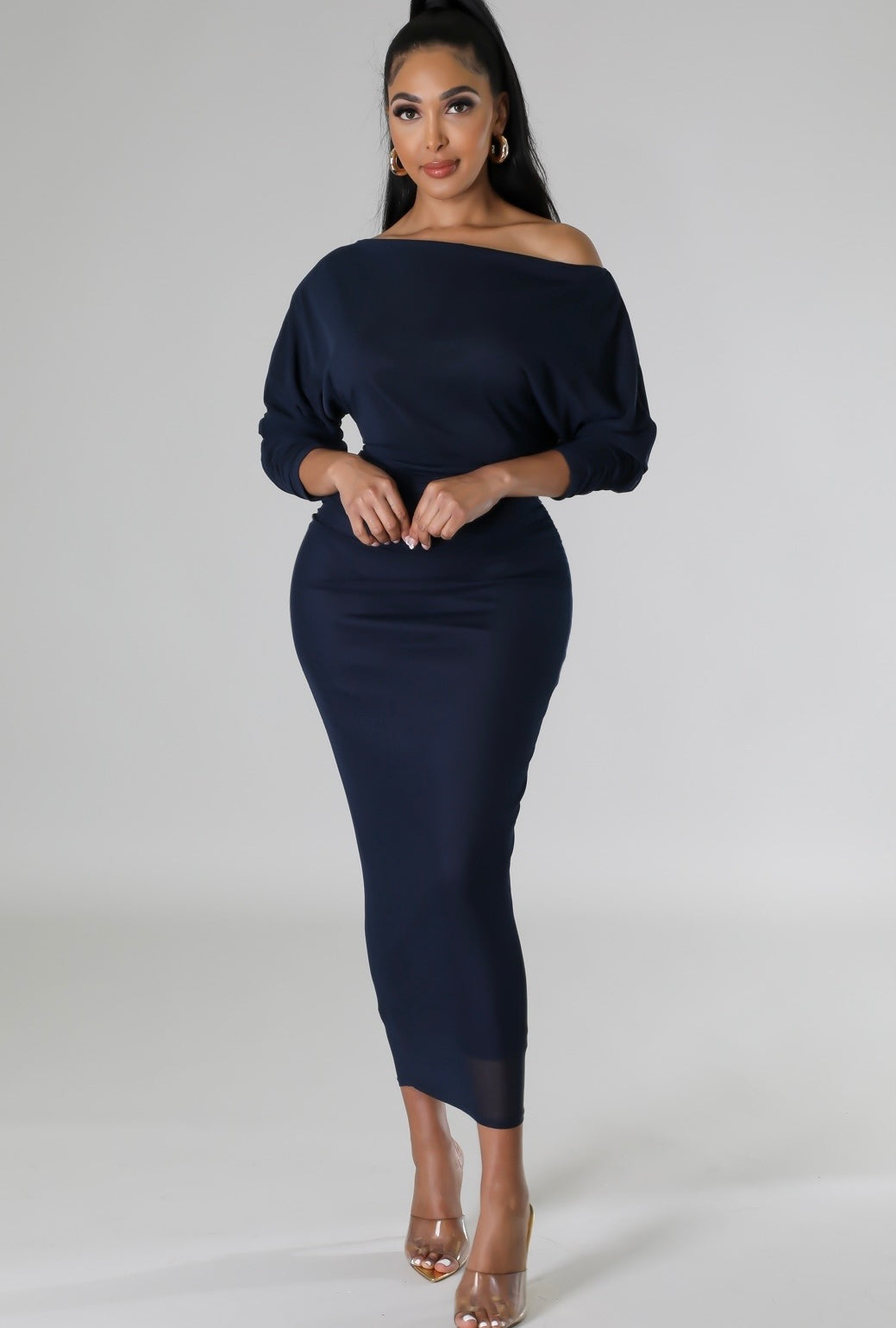 Navy Boatneck Dress - Regular & Plus