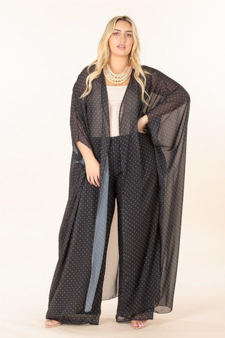 Black and White Polka Dot Kimono Set- Fully Lined Pants
