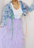 Denim Crop Jacket With Multi-Colored Drawstrings