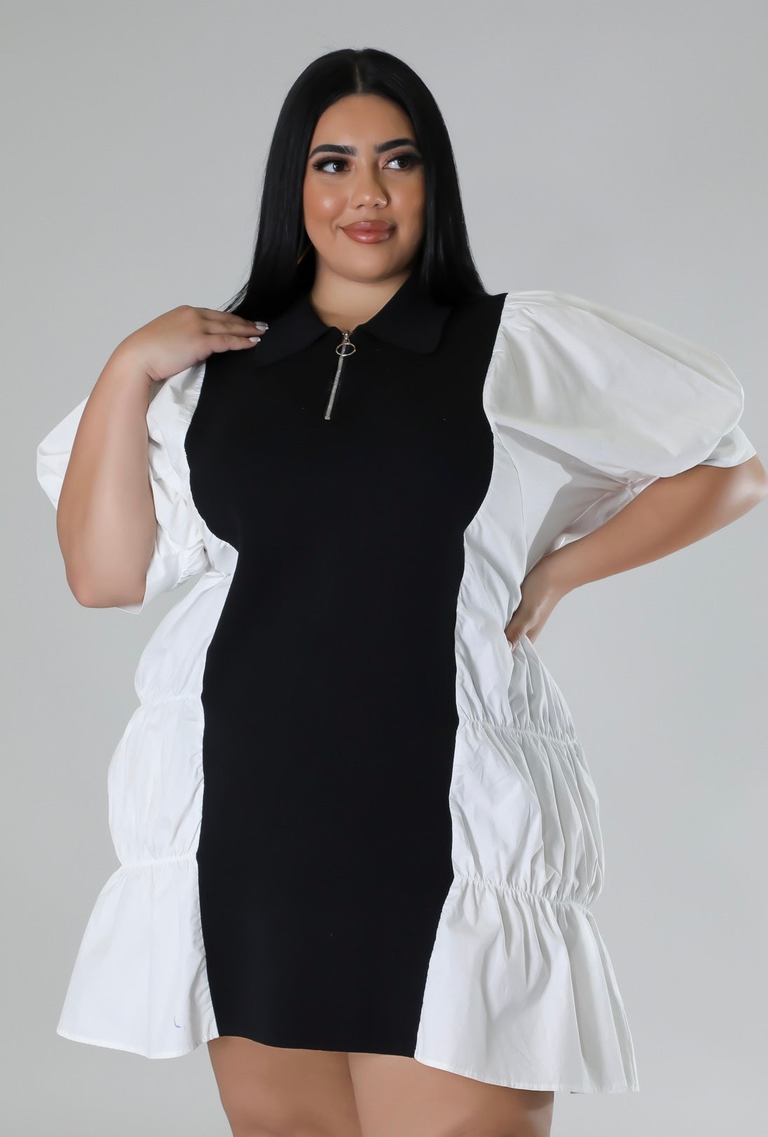 Black and White Color Block Dress - Plus