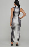 Red and White Bodycon Dress With Mock Neck