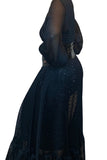 BLACK MESH LONG MAXI DRESS WITH BELT