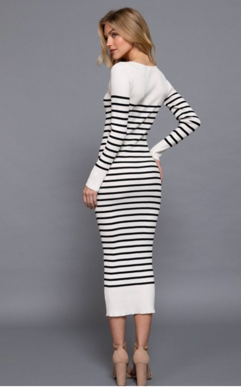 Black and White Stripe Sweater Dress
