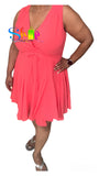 Coral Fit and Flare Swing Dress - Plus