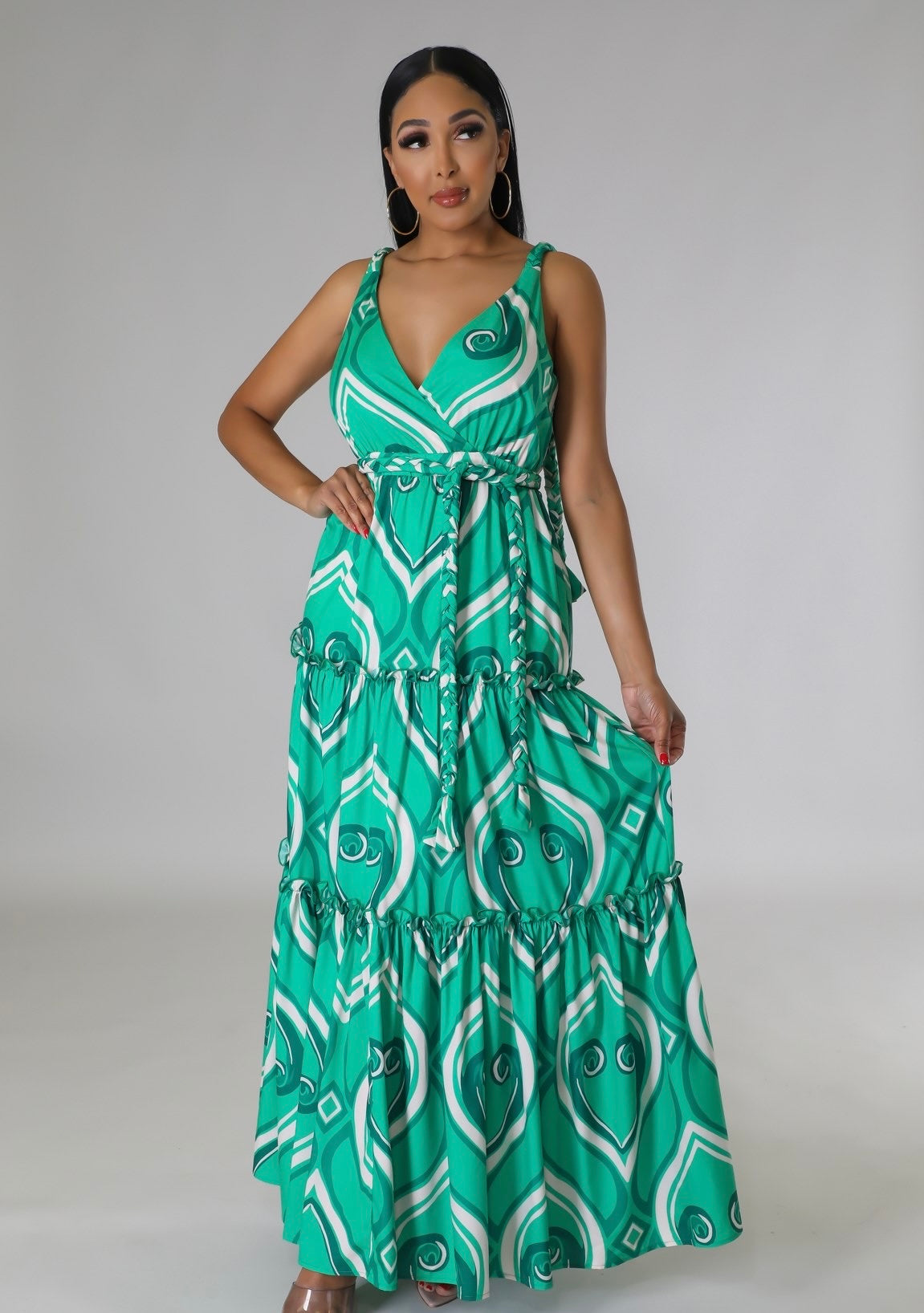 Green & White Maxi Dress Reg & Plus