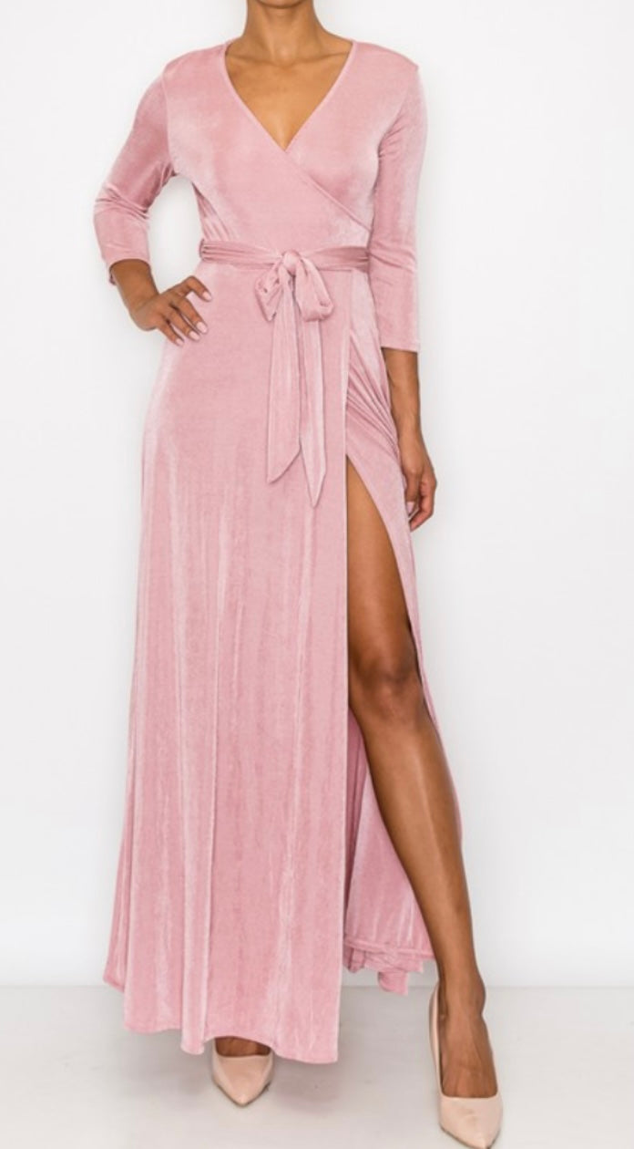 Slinky Pink Maxi Wrap Dress