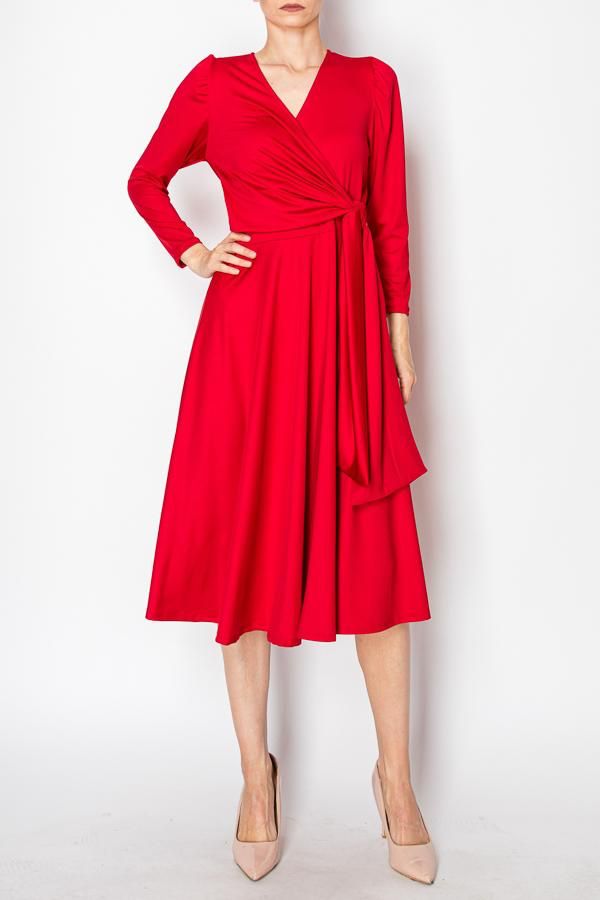 Red Wrap Midi Dress - Regular & Plus