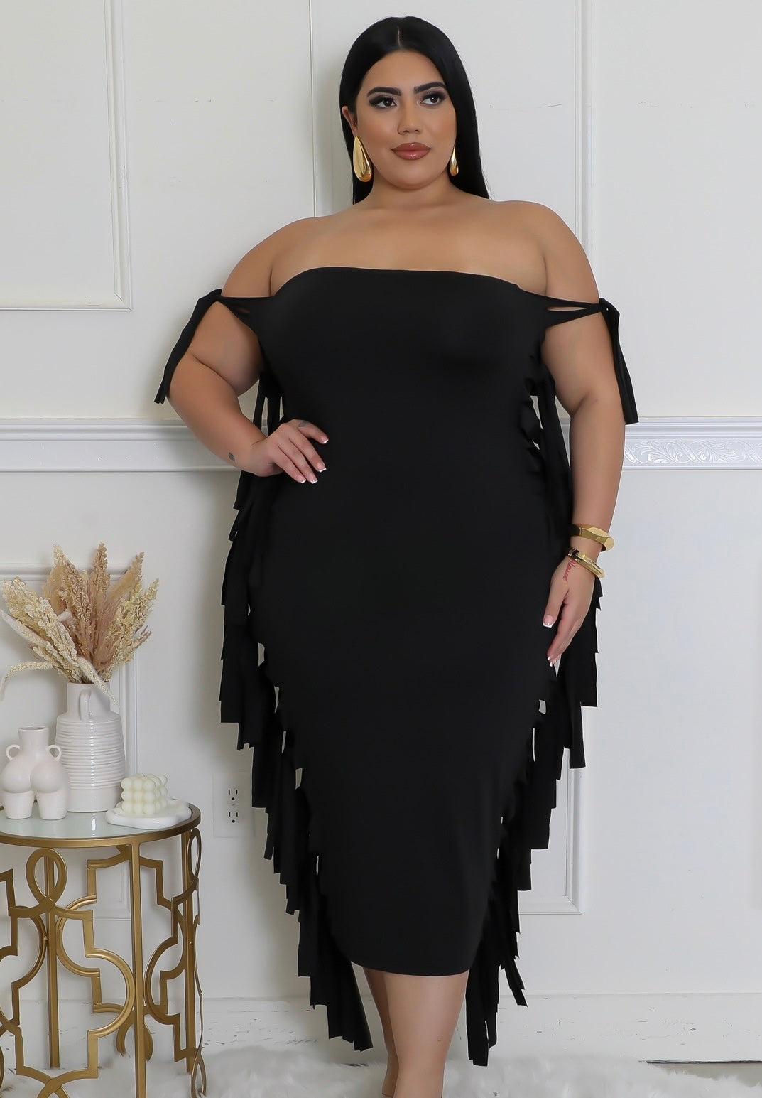 Black Fringe Tube Dress - Plus